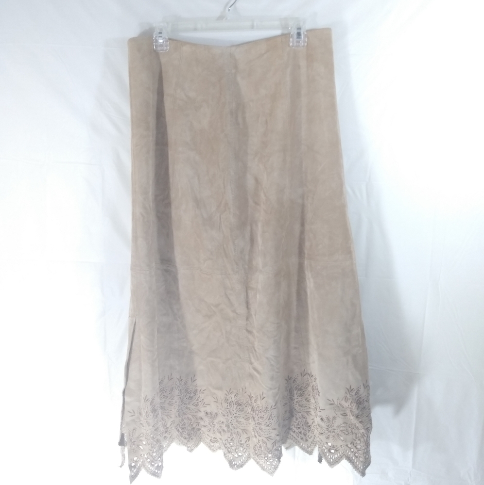Vtg Coldwater Creek suede skirt 14 floral cutout